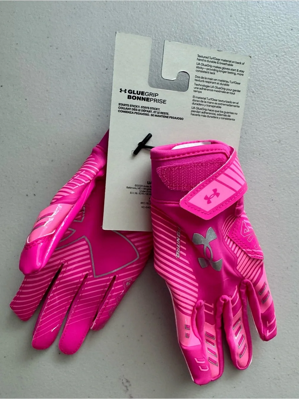 Under Armour F9 Nitro Football Gloves. Youth Small. Glue Grip. Pink. NWT